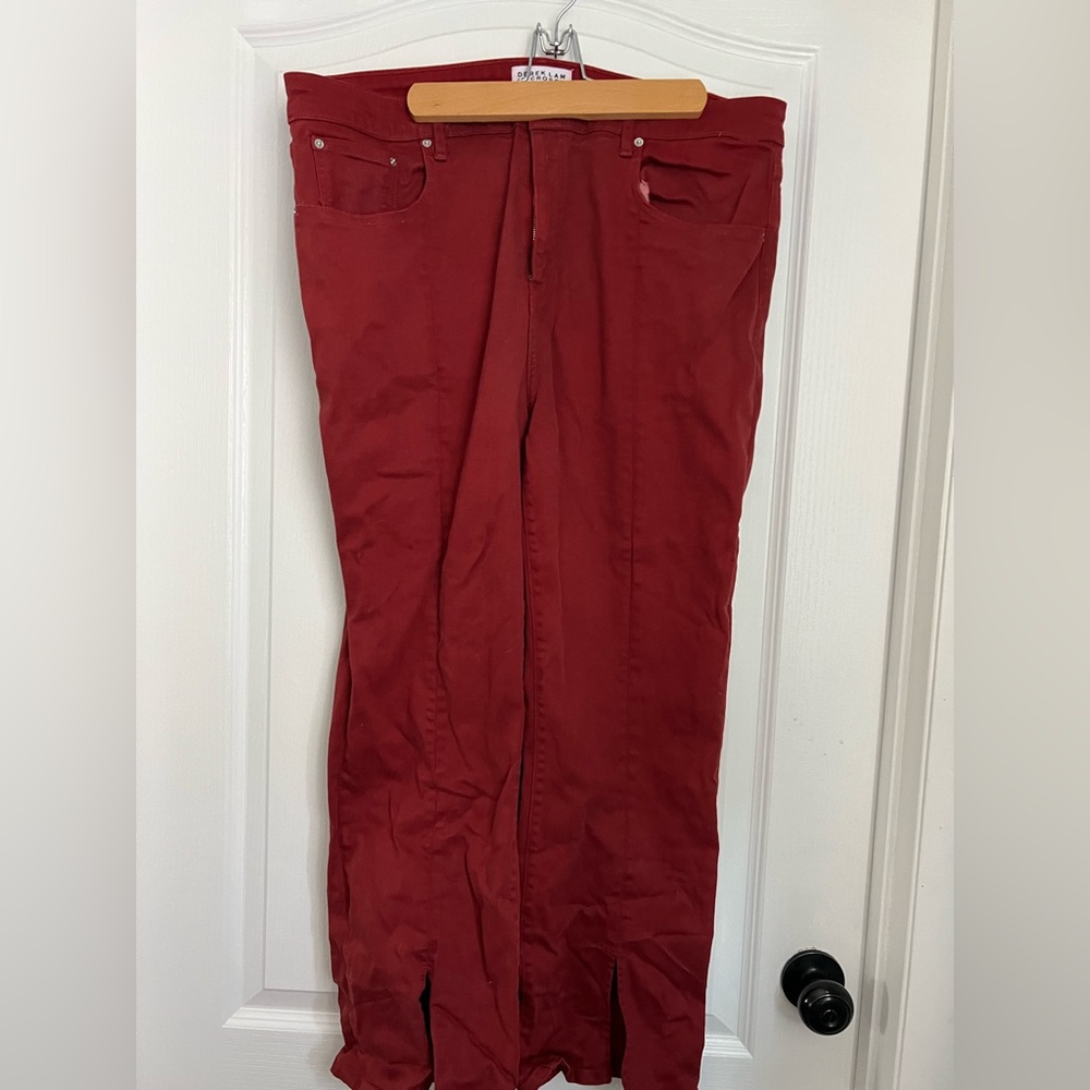 Split hem red jeans